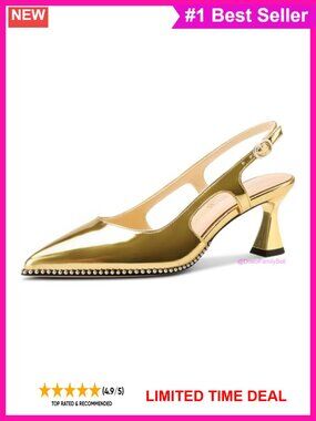 Kitten Heel Pointed Toe Pumps Sliver Beaded Slingback Buckle Prom Dress Heels